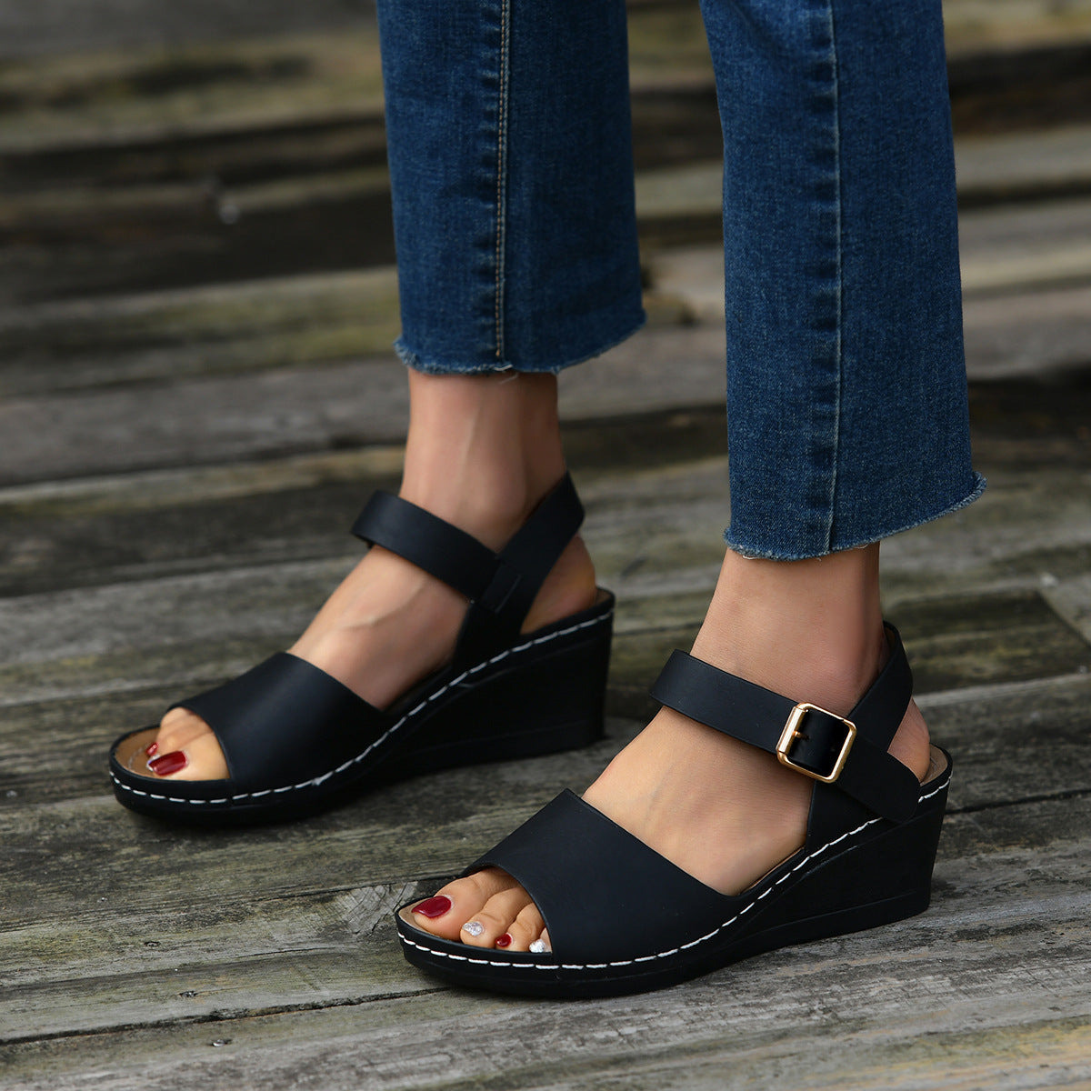 The Buckle Wedge Sandal