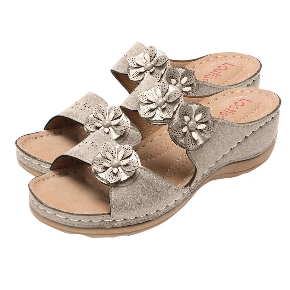 The Posy Wedge Slide in Beige