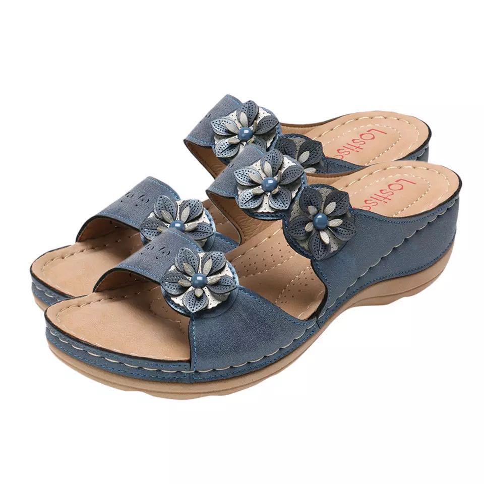 The Posy Wedge Slide in Blue