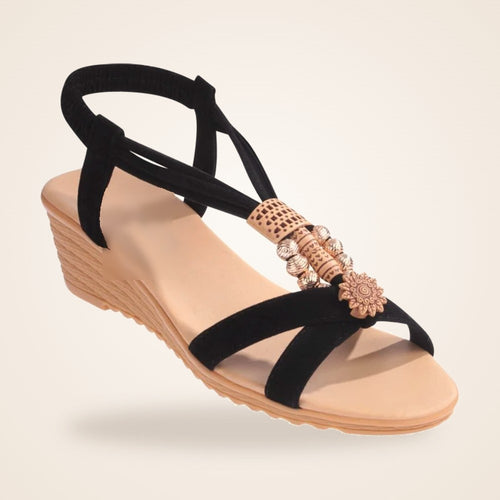 Beaded Boho Wedge in black