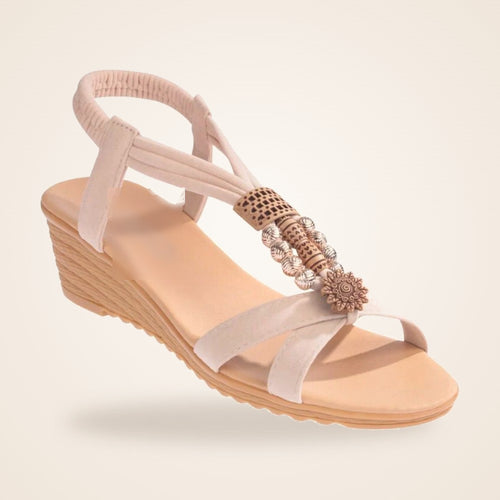 Beaded Boho Wedge in cream