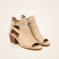 Buckle Peep Toe Bootie in beige
