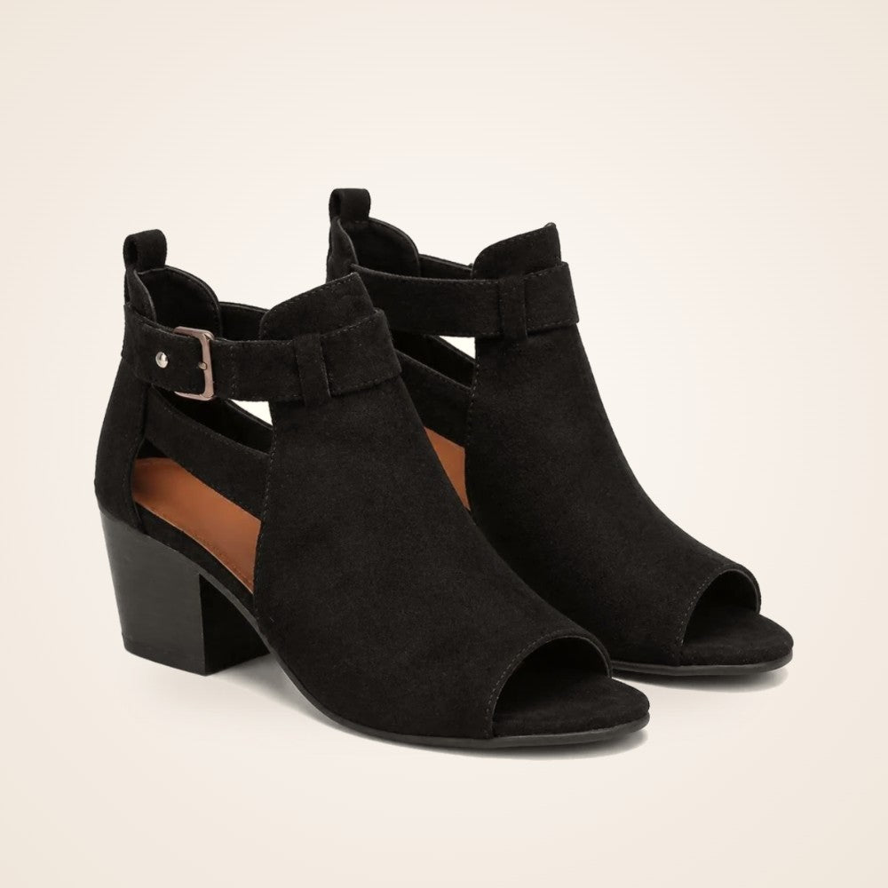 Buckle Peep Toe Bootie in black