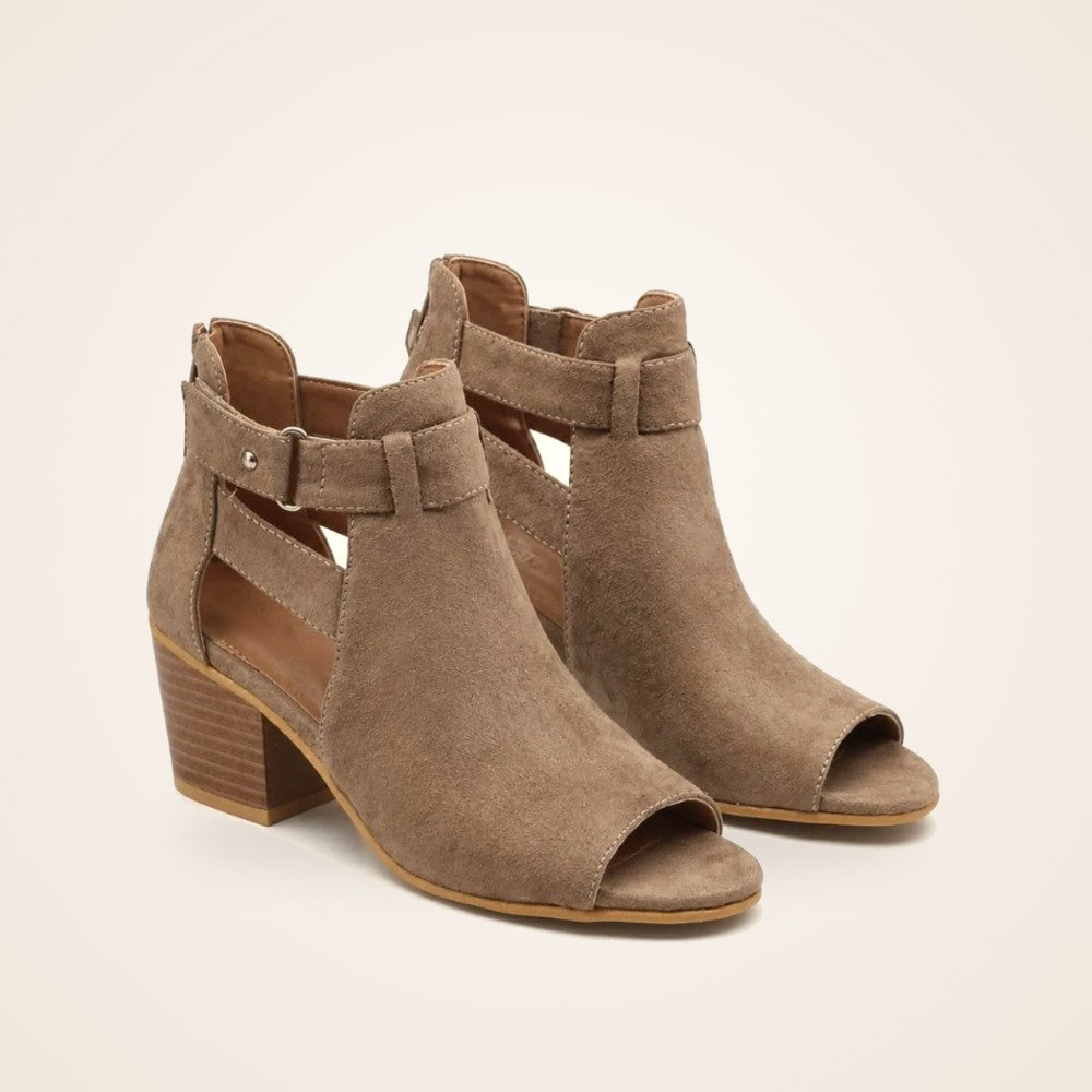 Buckle Peep Toe Bootie in grey