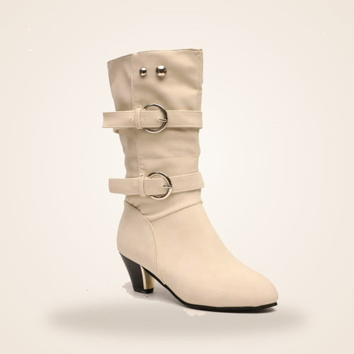 Buckle Slouch Boot in cream