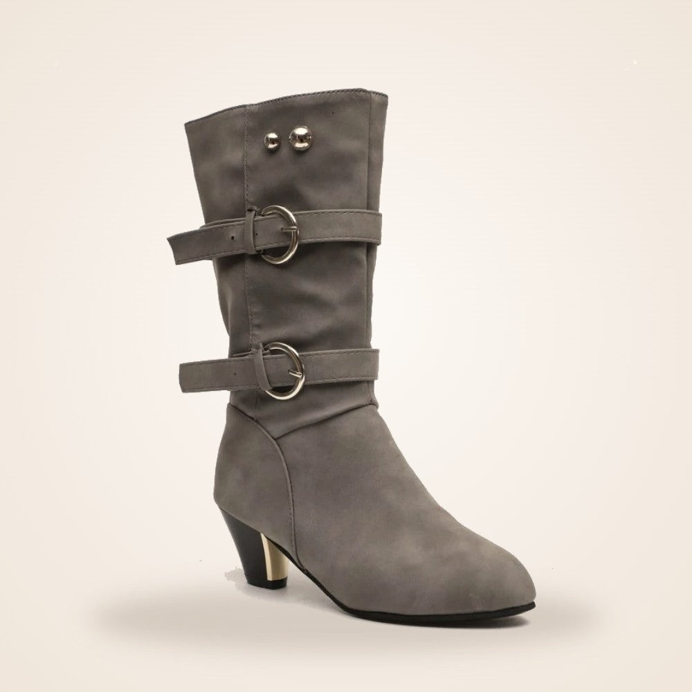 Buckle Slouch Boot in grey