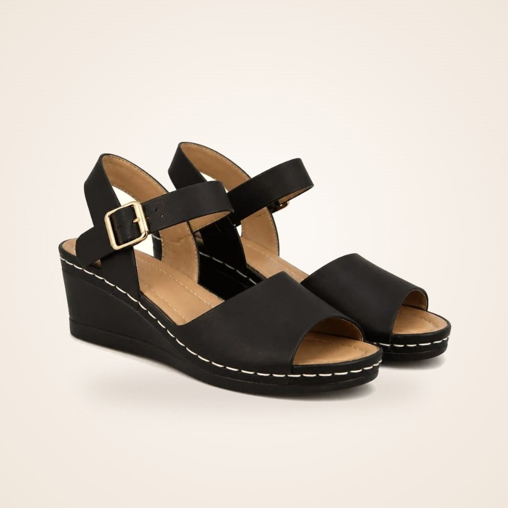 Buckle Wedge Sandal in black