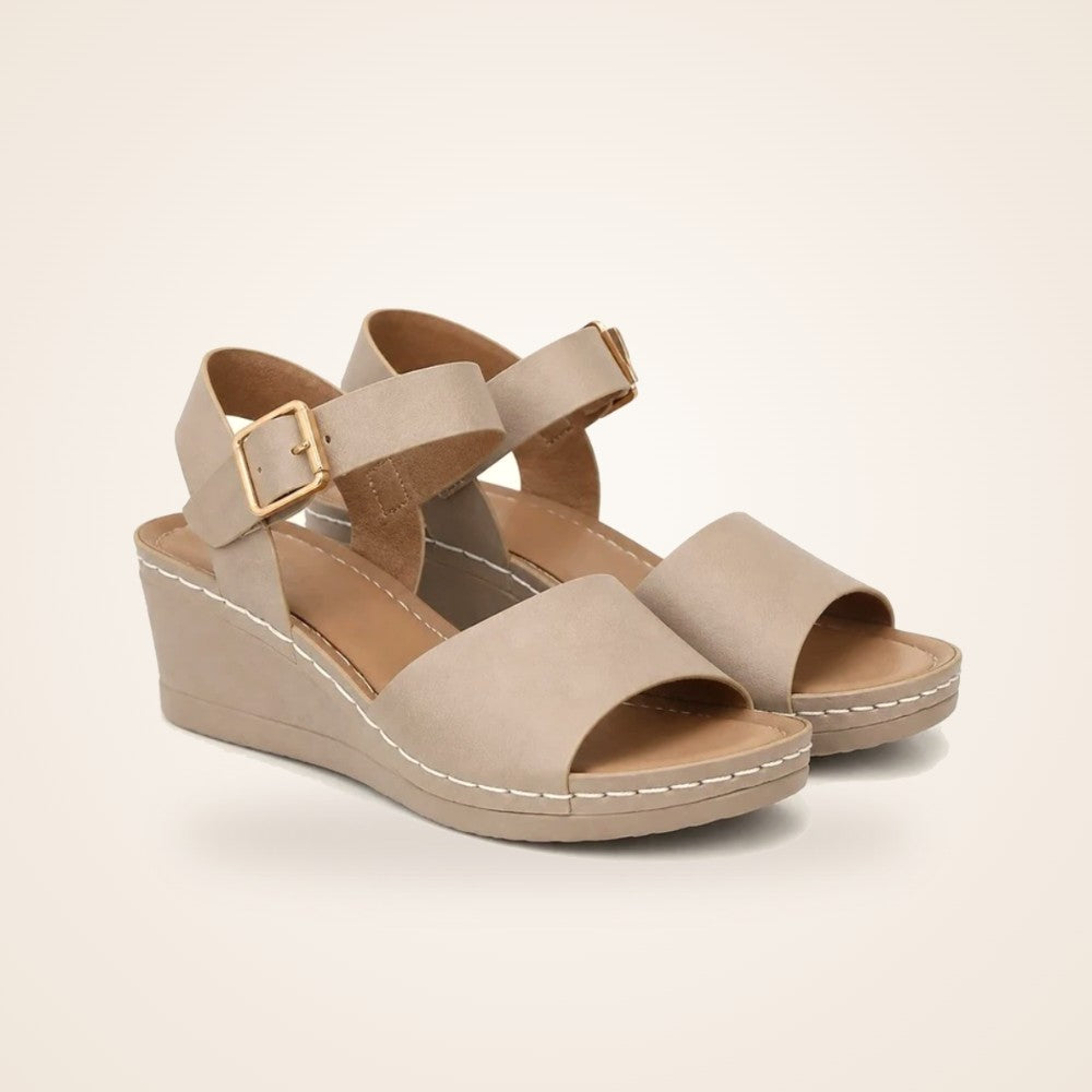 Buckle Wedge Sandal in taupe