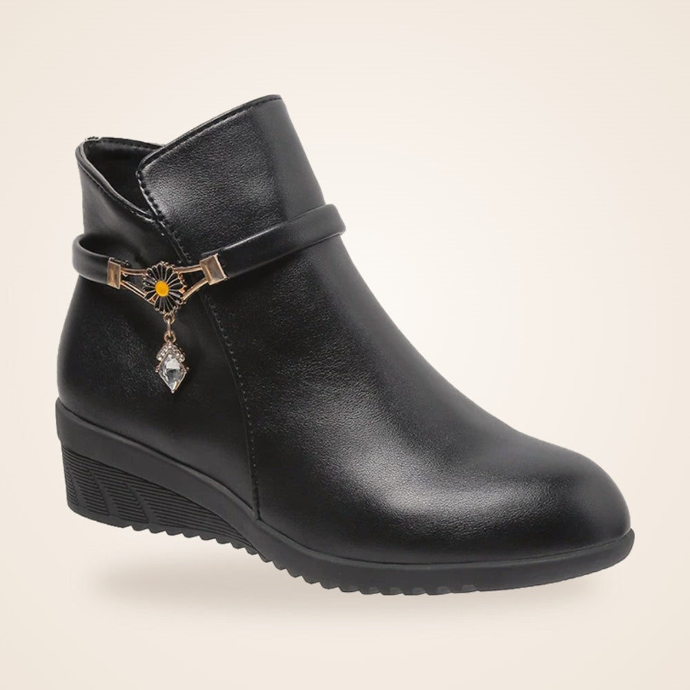 Cosy Wedge Ankle Boot in black leather