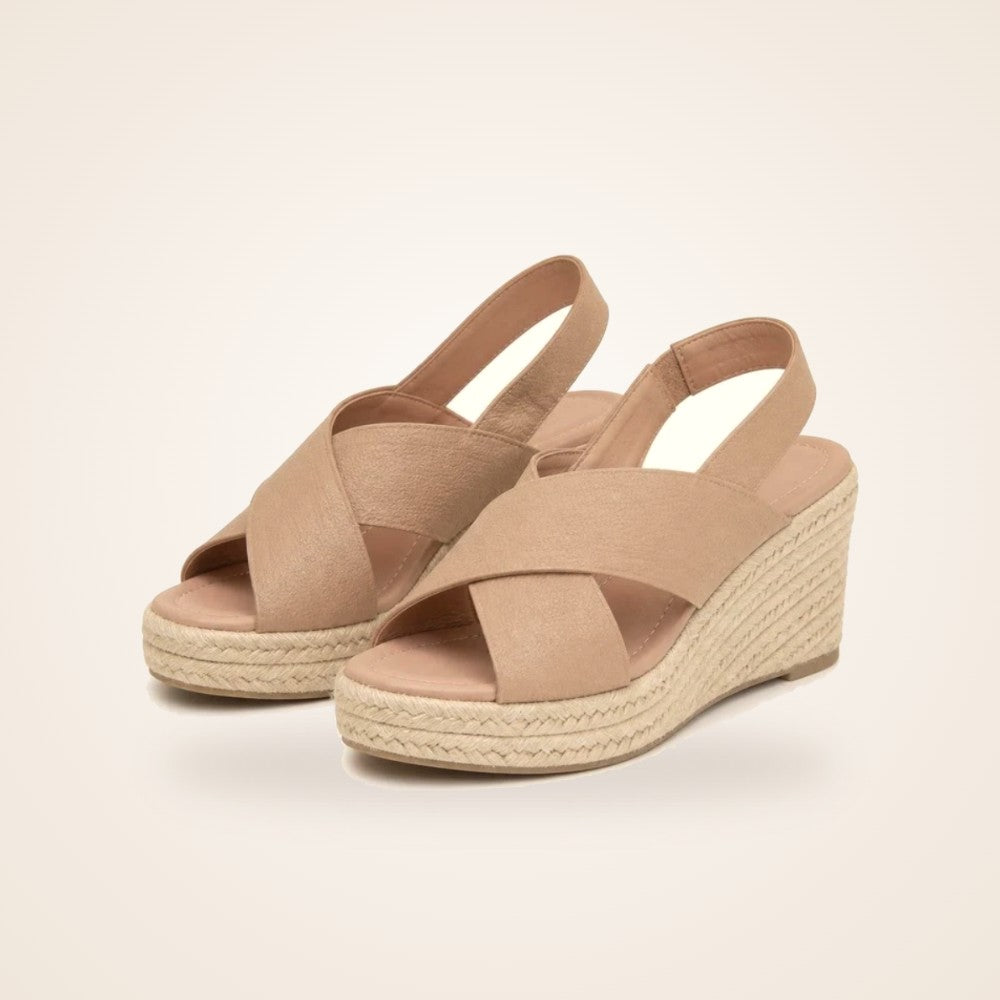 Cross Strap Espadrille Wedge in beige