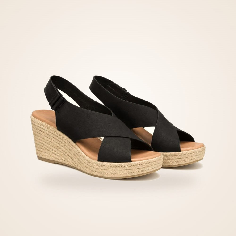 Cross Strap Espadrille Wedge in black
