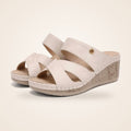 Crossover Wedge Slide in beige