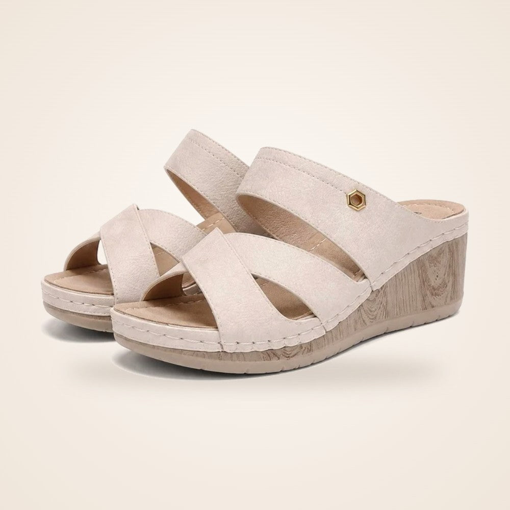 Crossover Wedge Slide in beige