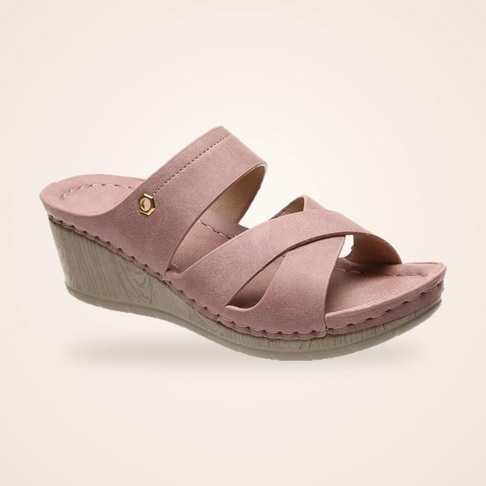 Crossover Wedge Slide in pink