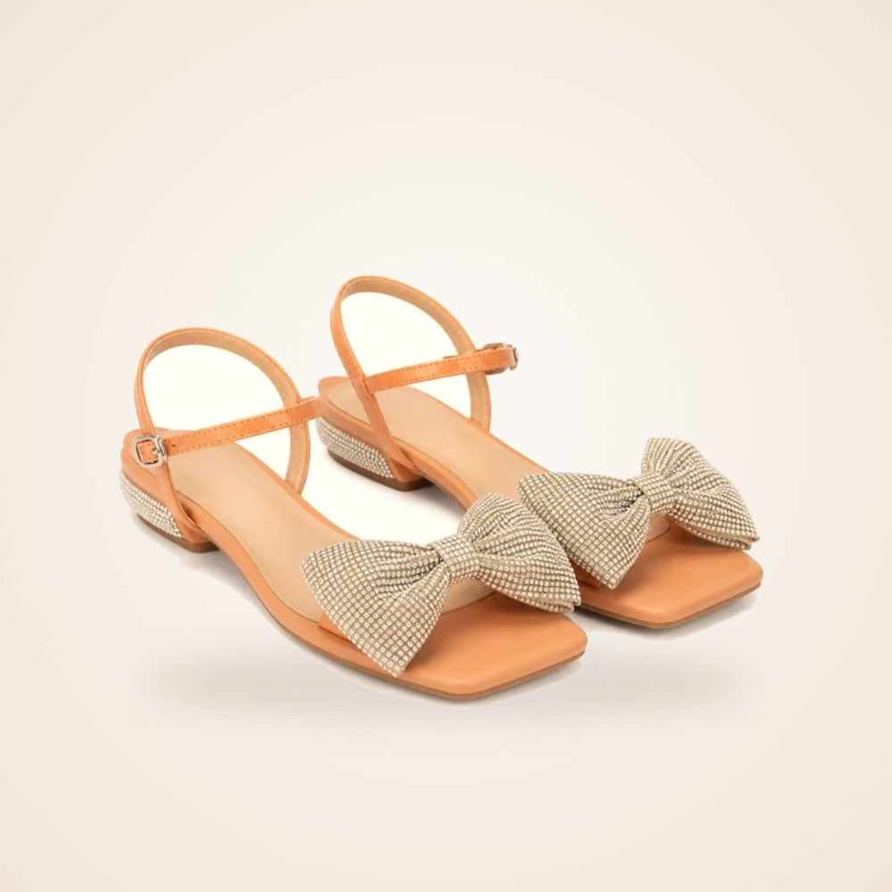 Crystal Bow Sandal in peach