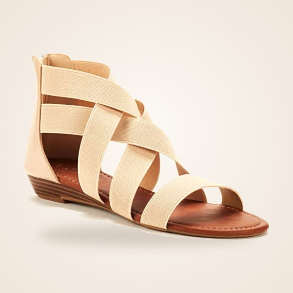 Elastic Cross Strap Wedge in cream