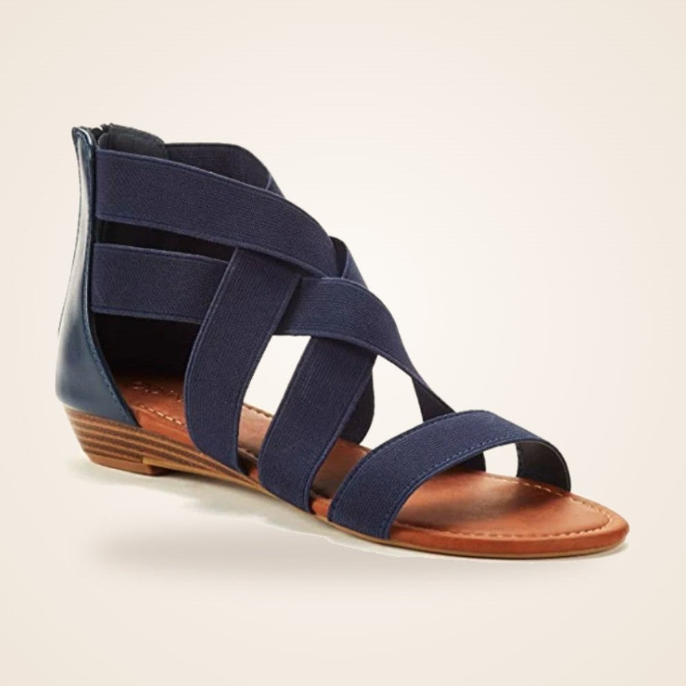 Elastic Cross Strap Wedge in navy