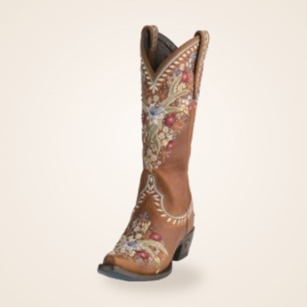 Embroidered Western Boot in brown