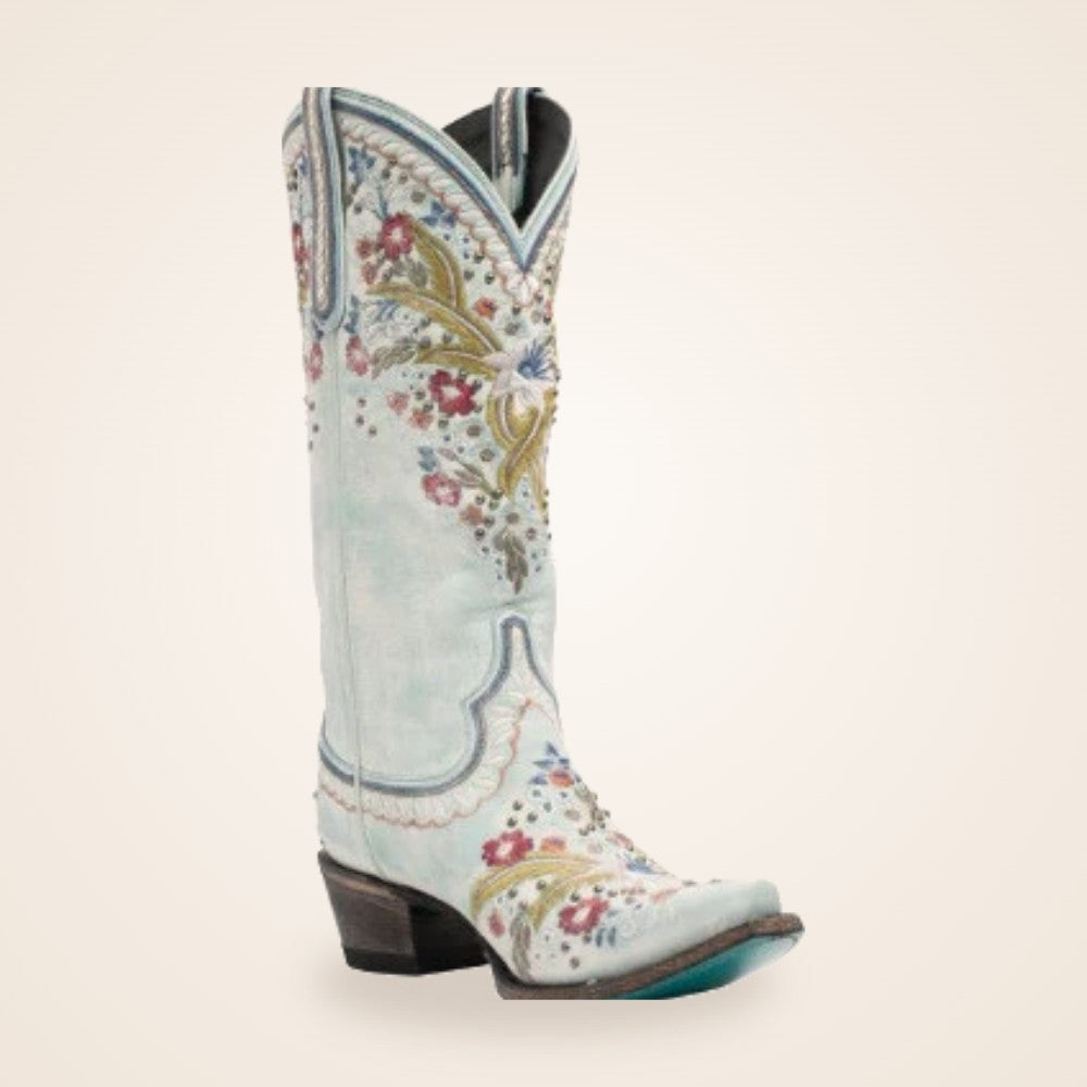 Embroidered Western Boot in ice blue