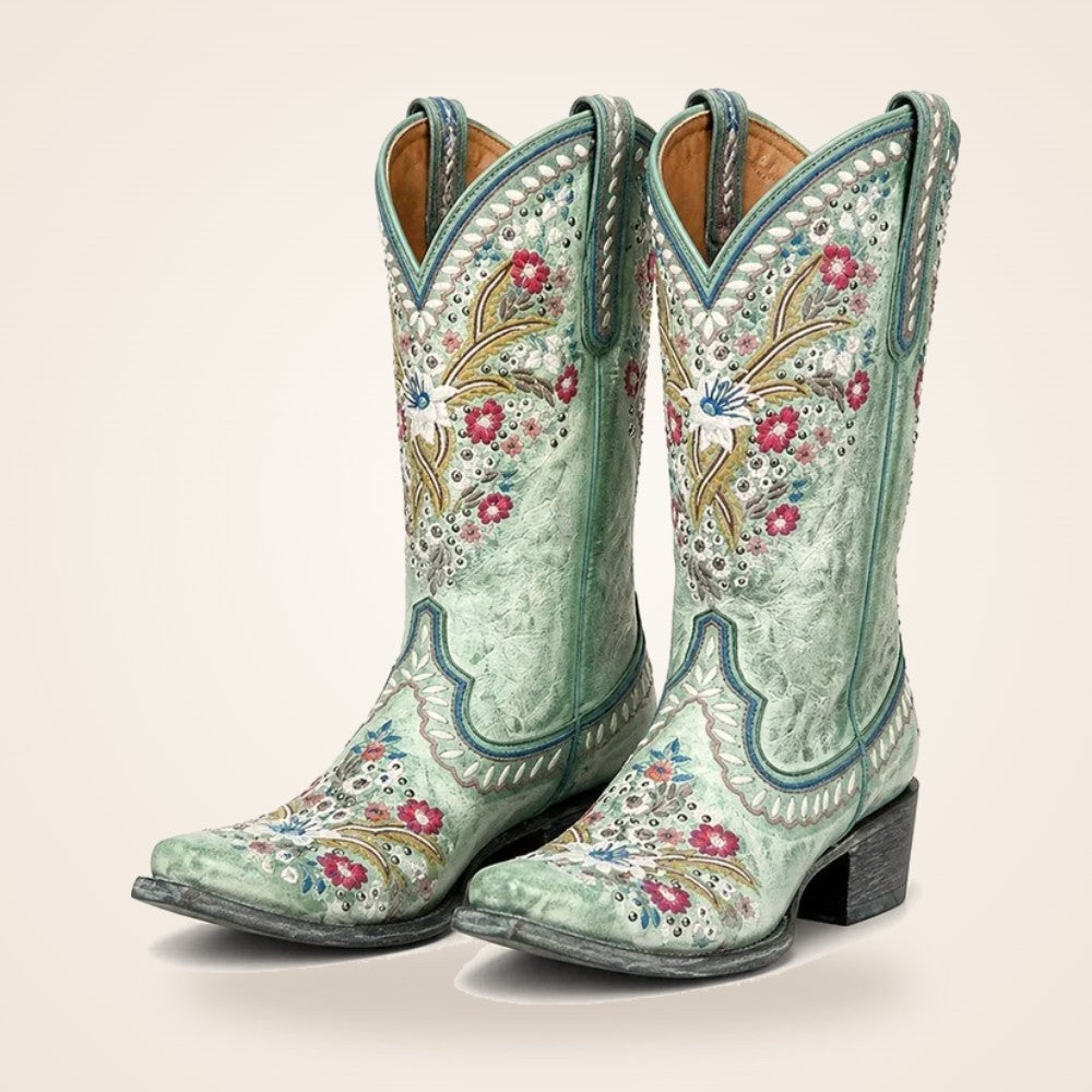Embroidered Western Boot in turquoise