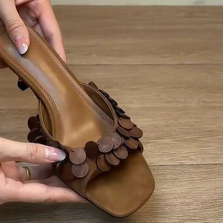 The Petal Kitten Heel Mule in Brown