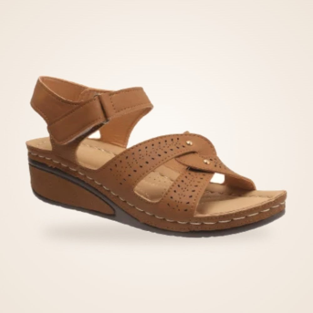Flower Cut Out Wedge in tan