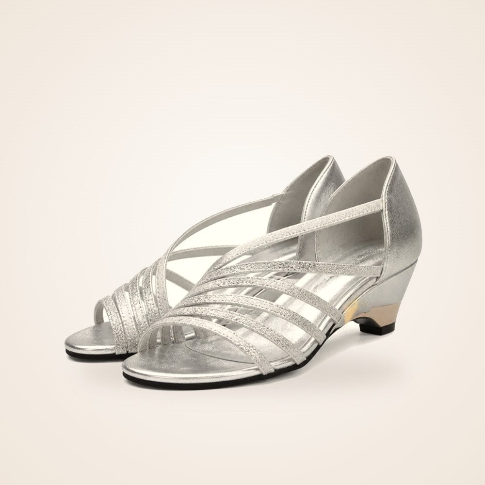 Glitter Strappy Wedge in silver