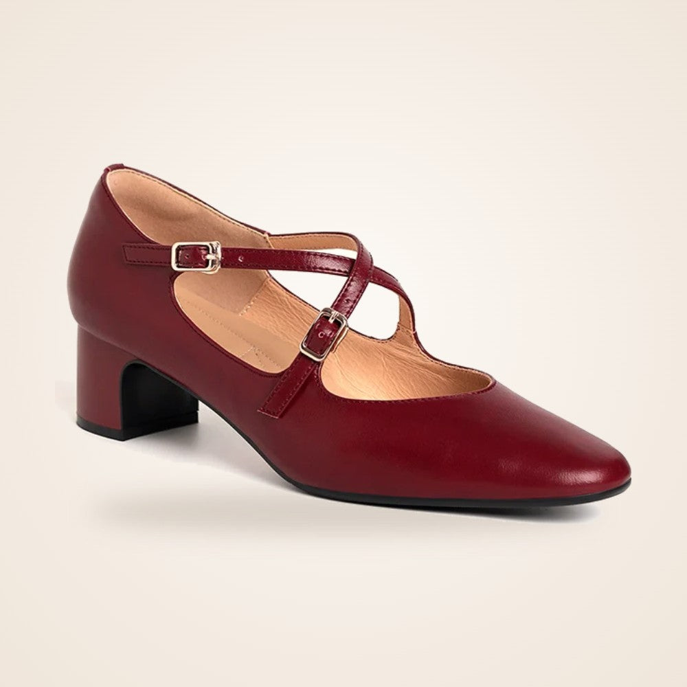 Mary Jane Block Heel in burgundy
