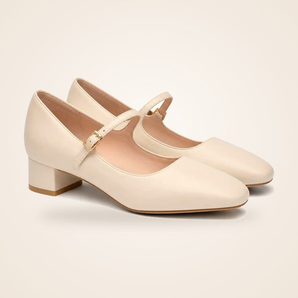Mary Jane Block Heel in cream
