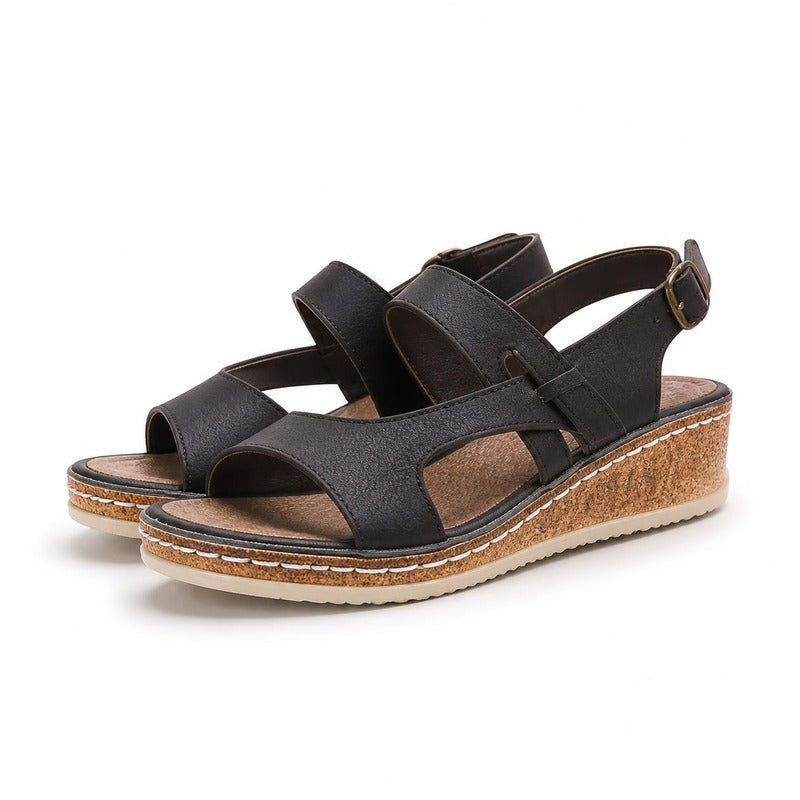 The Patchwork Wedge Sandal in Black (Style C)