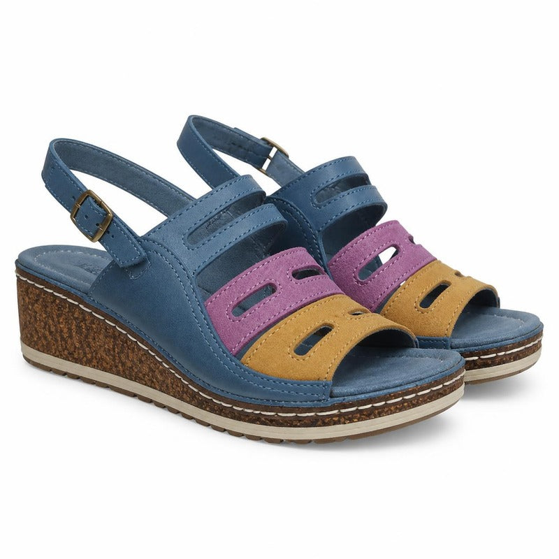 The Patchwork Wedge Sandal in Blue (Style A)