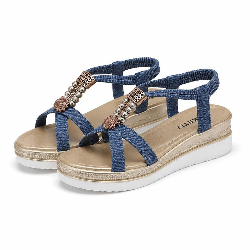 The Pearl Denim Wedge in Denim Blue