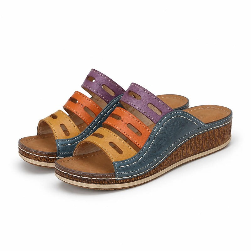 The Patchwork Wedge Sandal in Blue (Style B)