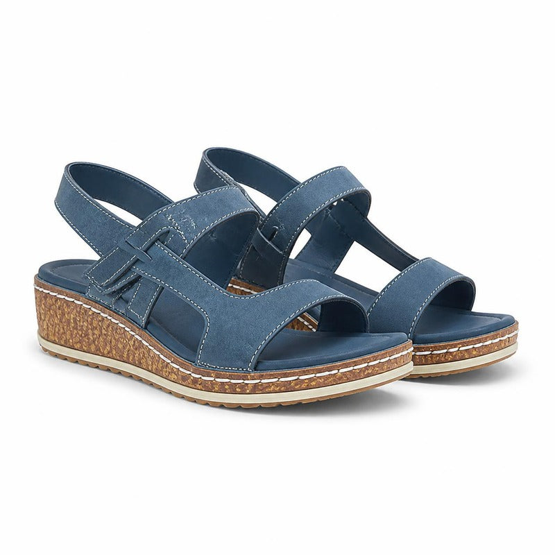 The Patchwork Wedge Sandal in Blue (Style C)