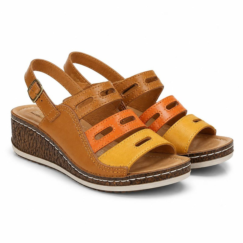 The Patchwork Wedge Sandal in Brown (Style A)
