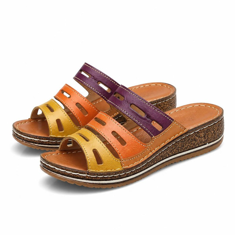 The Patchwork Wedge Sandal in Brown (Style B)
