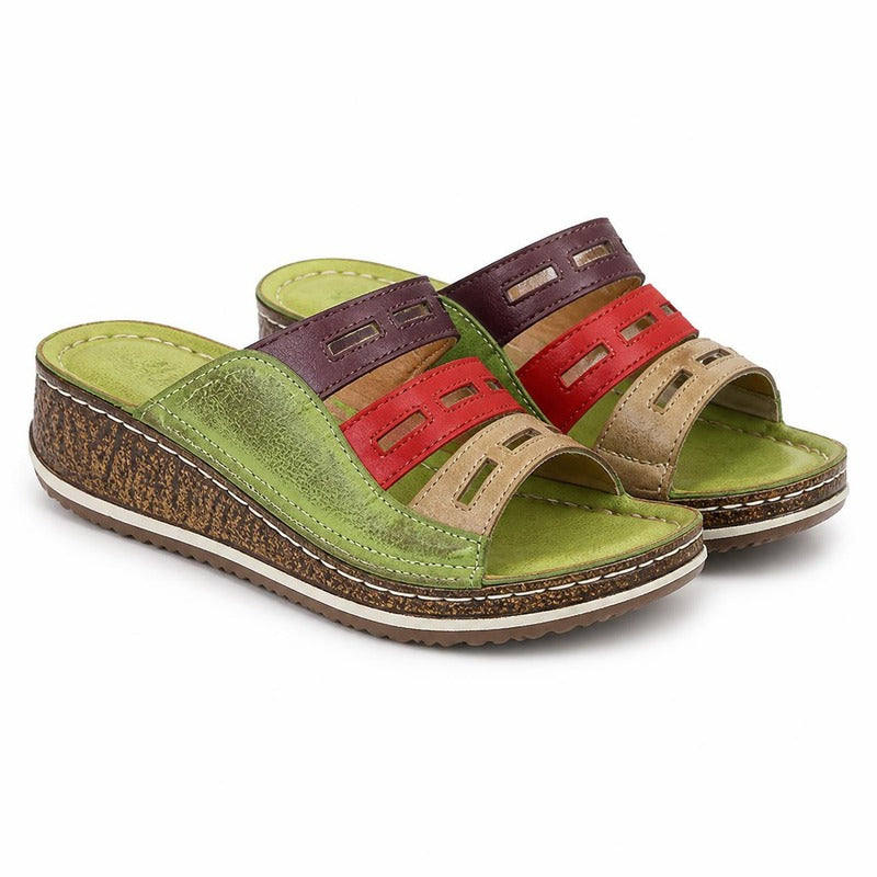 The Patchwork Wedge Sandal in Green (Style B)