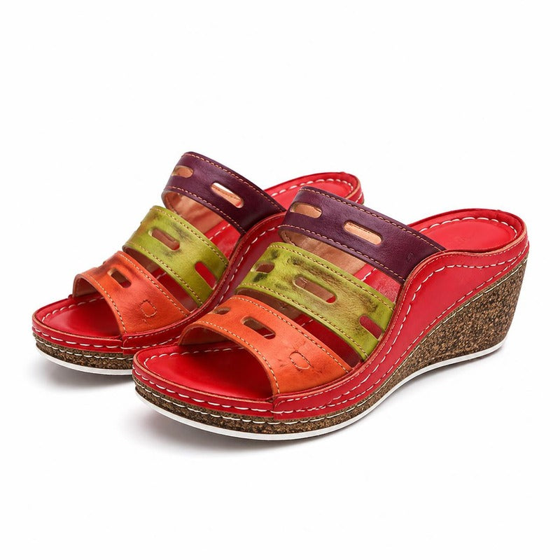 The Patchwork Wedge Sandal in Red (Style B)