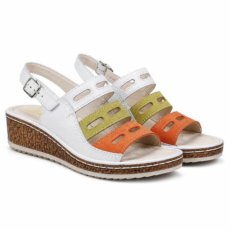 The Patchwork Wedge Sandal in White (Style A)