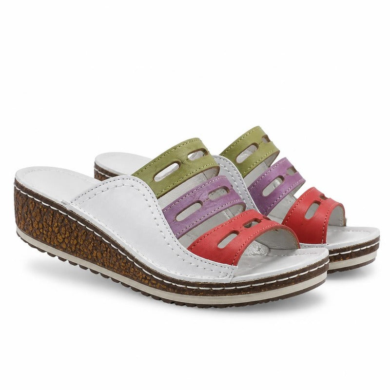 The Patchwork Wedge Sandal in White (Style B)