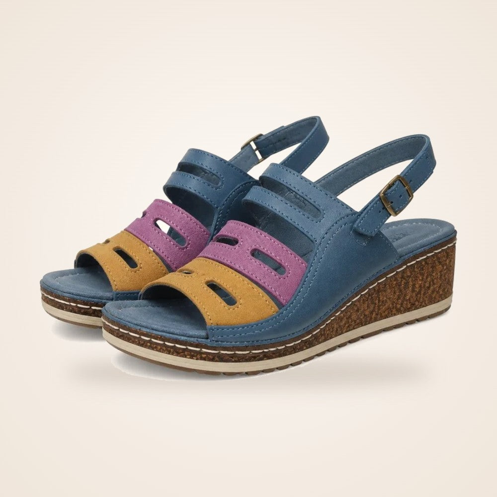 Patchwork Wedge Sandal in blue (Style A)