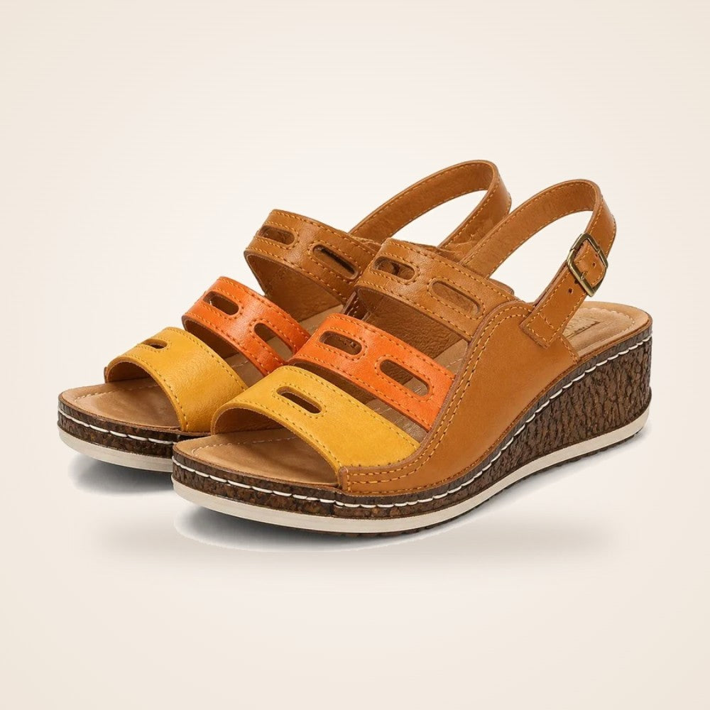 Patchwork Wedge Sandal in brown (Style A)