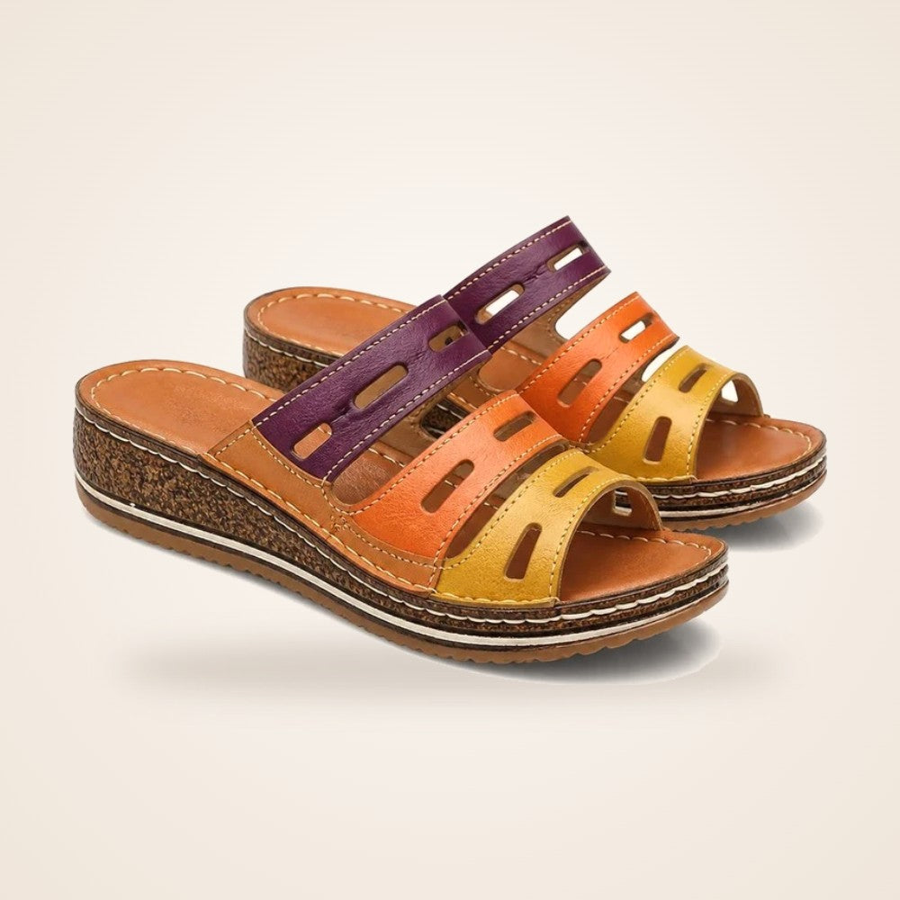 Patchwork Wedge Sandal in brown (Style B)