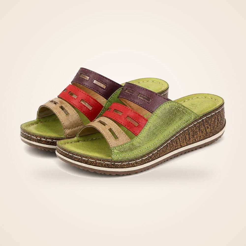 Patchwork Wedge Sandal in green (Style B)