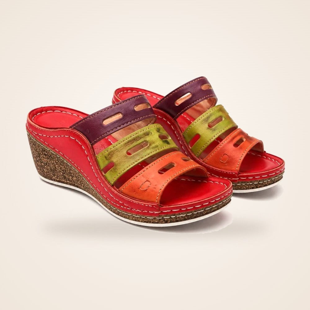Patchwork Wedge Sandal in red (Style B)