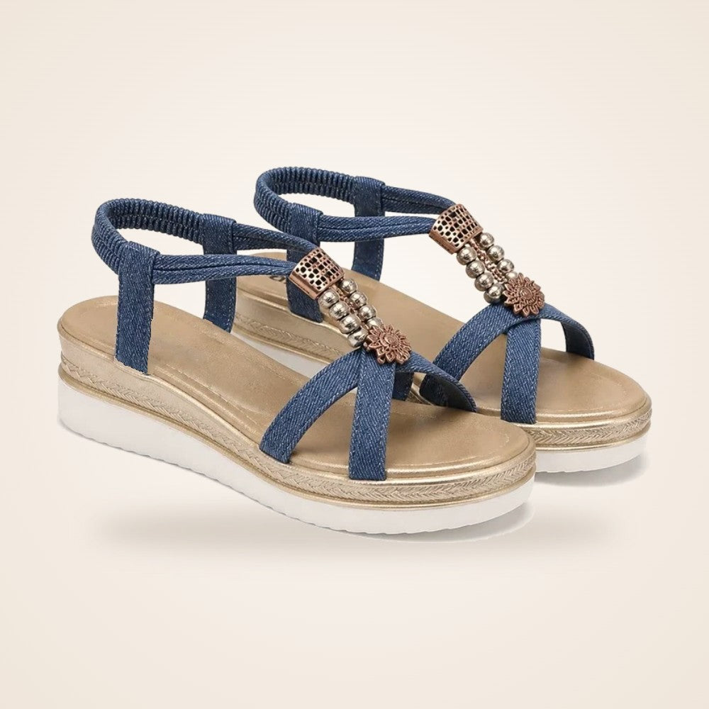 Pearl Denim Wedge in denim blue