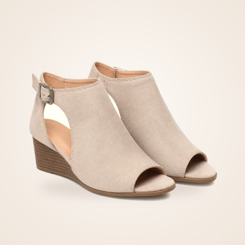 Peep Toe Wedge Bootie in grey