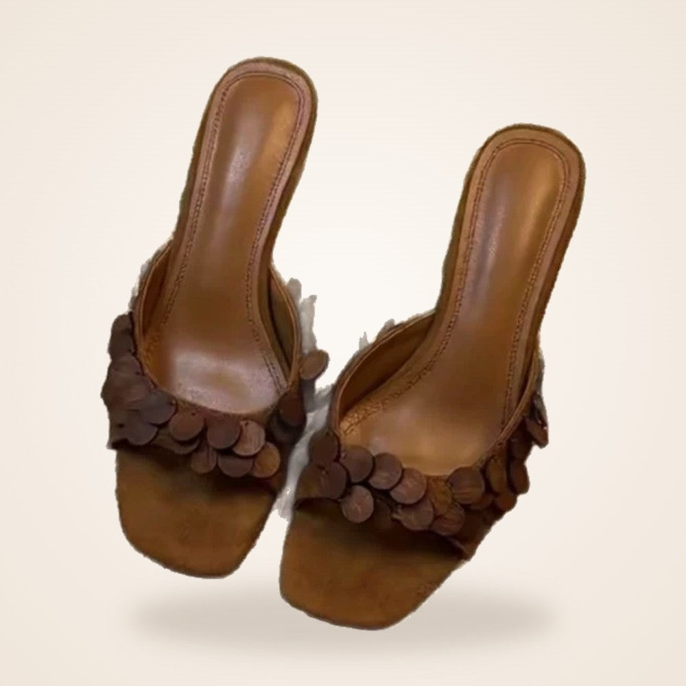 Petal Kitten Heel Mule in brown