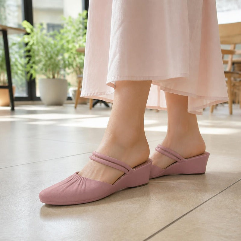 The Pointed Wedge Mule in Pink