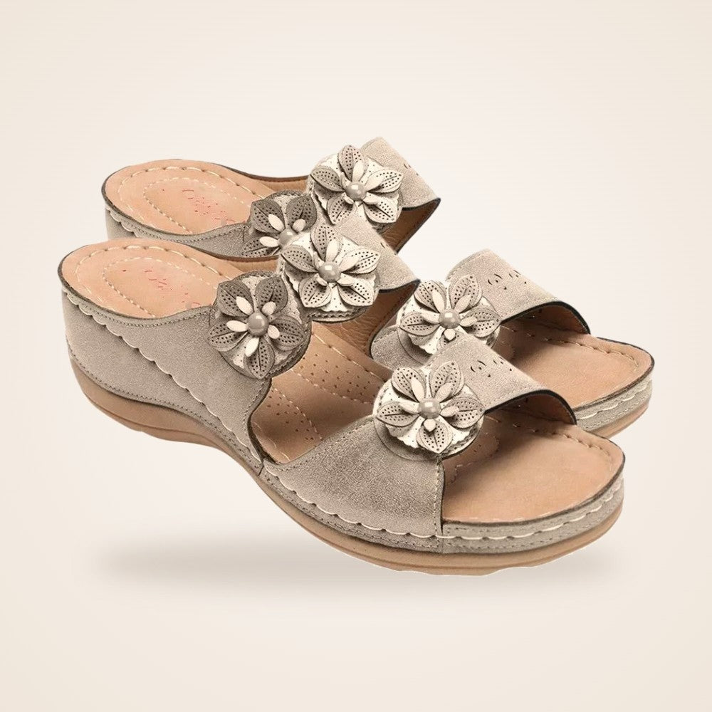 Posy Wedge Slide in beige